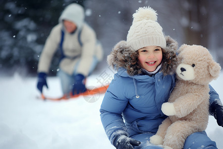 冬季雪中玩耍的女孩背景图片
