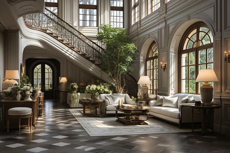 法式房间优雅宽敞的欧式别墅装潢背景