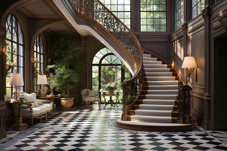法式典雅的室内楼梯背景图片