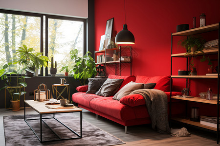温馨的红色系客厅装潢背景图片
