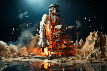 创意火箭发射基地模型背景图片