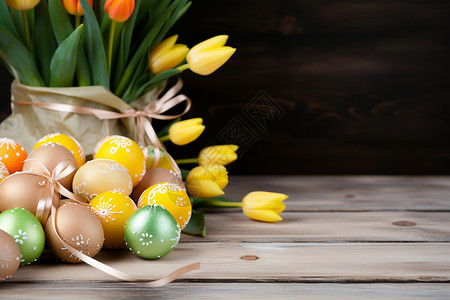 彩蛋与郁金香背景图片