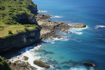 海角半岛天涯海角的绿色海岸线背景