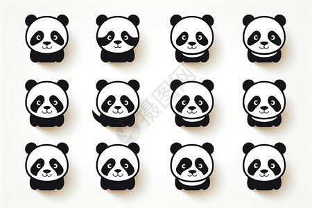 头部线条素材线条感的熊猫图标插画