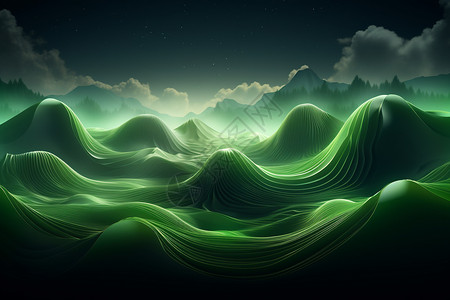 绿光中的山海图片