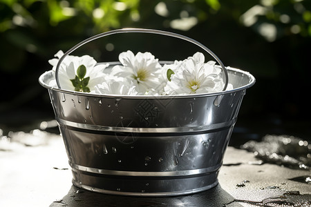 白色的小花铁桶里的白色小花背景