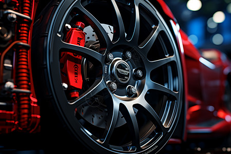 轮胎设计红色车轮搭配黑色铝圈背景