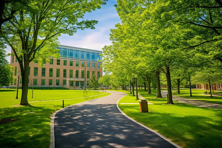 校草青翠校园里的教学楼背景