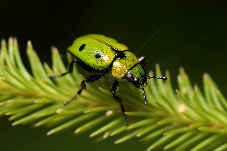 绿色植物上的甲虫图片