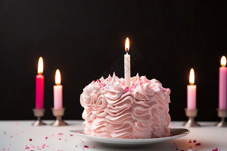 粉色蛋糕上的蜡烛背景图片
