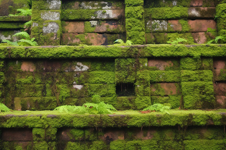 苔藓壁纸古城墙上藤蔓覆盖背景