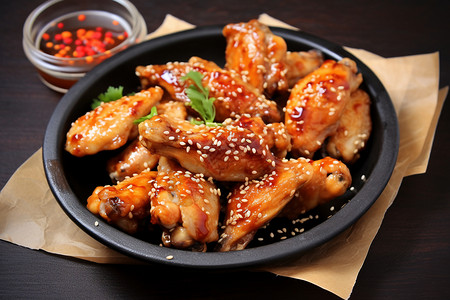 美味的亚洲烤鸡翅高清图片