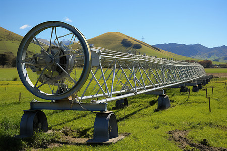 水车灌溉农田里的自动灌溉机背景