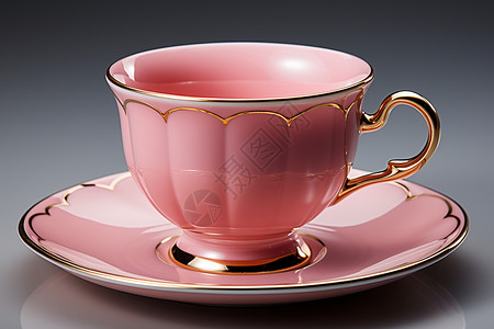 粉红色咖啡杯和杯垫高清图片