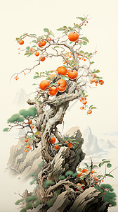 石头上的柿子树图片