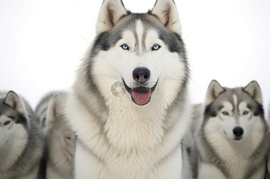 一群白色雪橇犬图片
