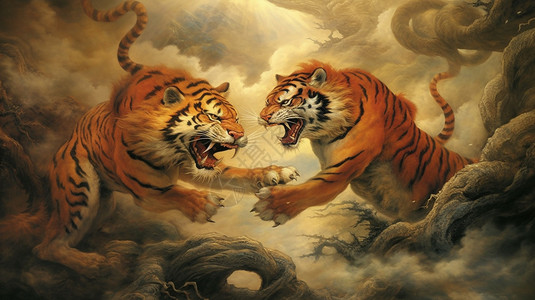两虎相斗背景图片