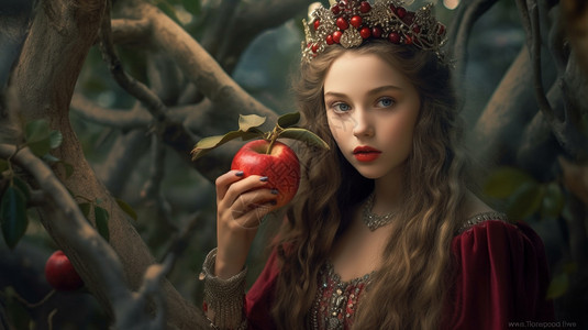 拿着口红的女人拿着苹果的美女插画