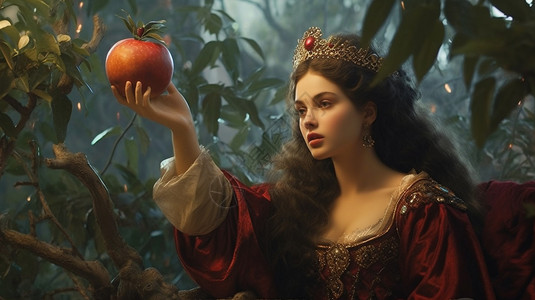 美女拿苹果戴着王冠的美女插画