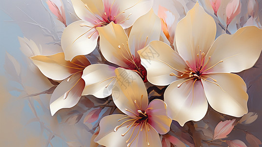 油画上绽放的花花朵背景图片