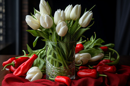 美丽的白色郁金香花束背景图片