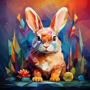 可爱的兔子低多边形风格插画