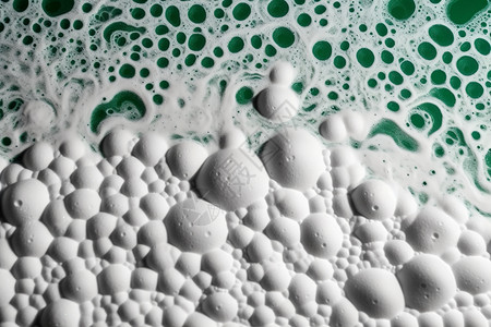 绿色液体中浓密的泡沫设计图片