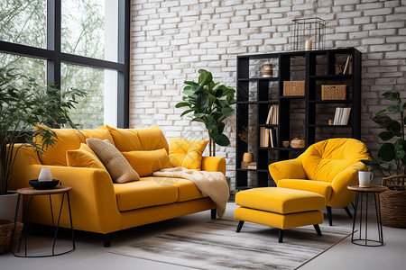 黄色时尚沙发北欧风客厅装饰风格背景