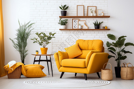 一把黄色的沙发舒适简约的客厅装潢背景
