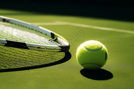 草地网球草地上的网球拍和网球背景