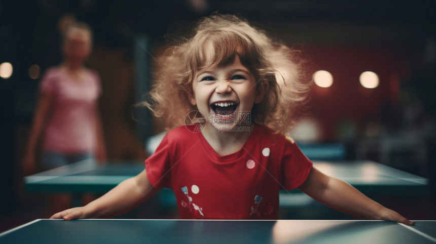乒乓球桌前的小女孩图片