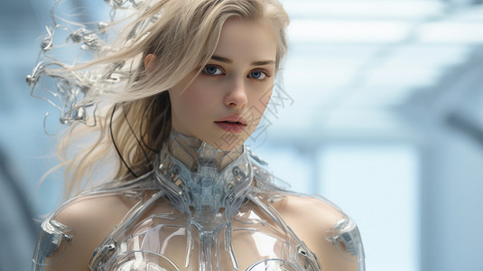 金属盔甲仿生女机器人设计图片