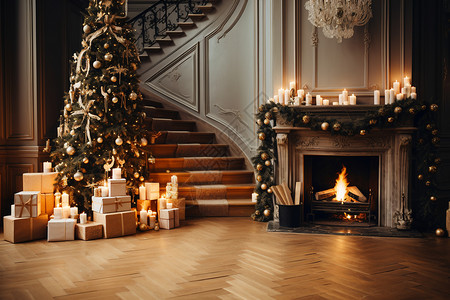 庆祝圣诞节的壁炉装饰图片