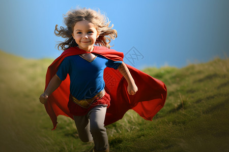 草地上奔跑的小超人背景