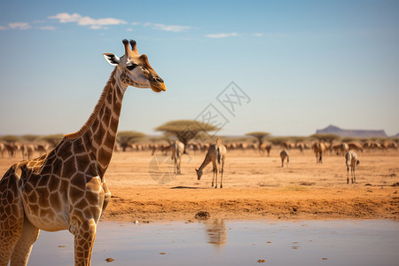 荒原上的长颈鹿特写背景图片