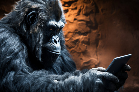 超级猩猩玩手机的黑猩猩设计图片