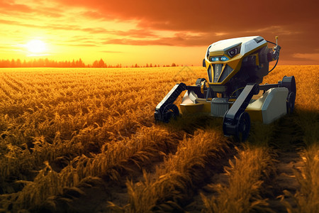 秋季收割农田的机器人图片