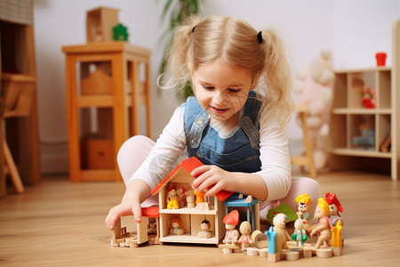 堆积木的女孩堆积木玩具的小女孩背景