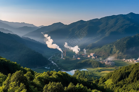 山谷中的煤电厂背景