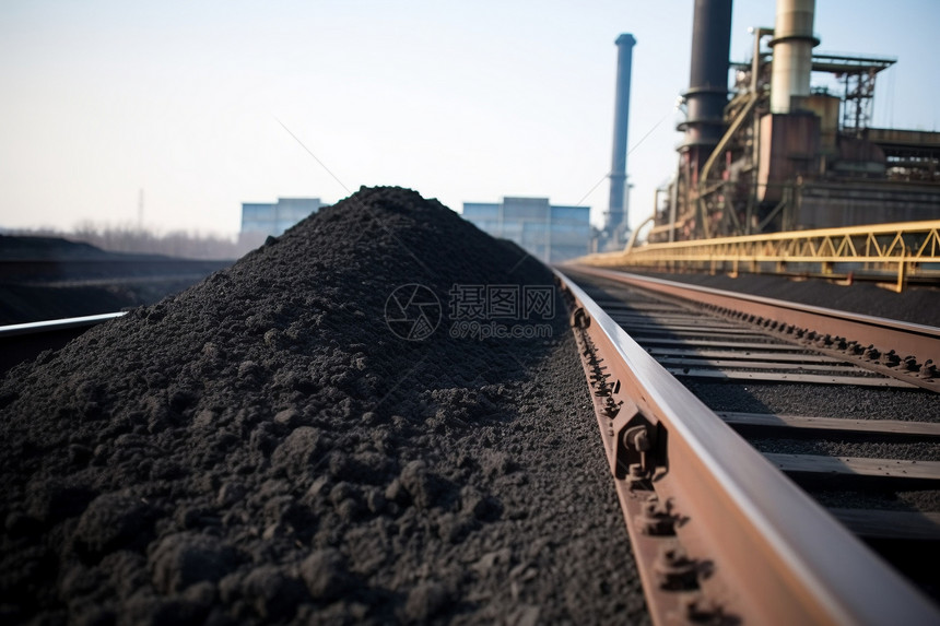 铁轨旁的煤炭燃料图片
