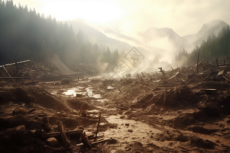 泥石流后的森林景观背景图片