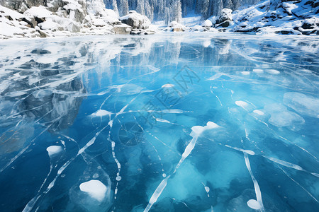 冰湖山水中的冰雪覆盖背景图片