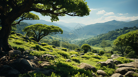 茶林茶园里的古茶树背景