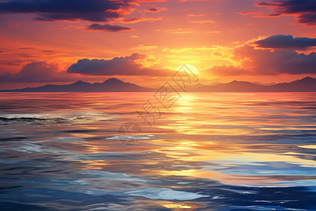 波光粼粼海面黄昏下波光粼粼的海面插画
