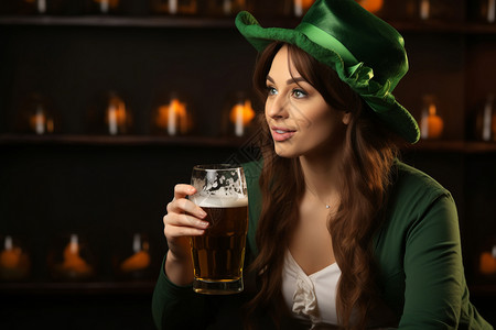 手拿啤酒的爱尔兰女子高清图片