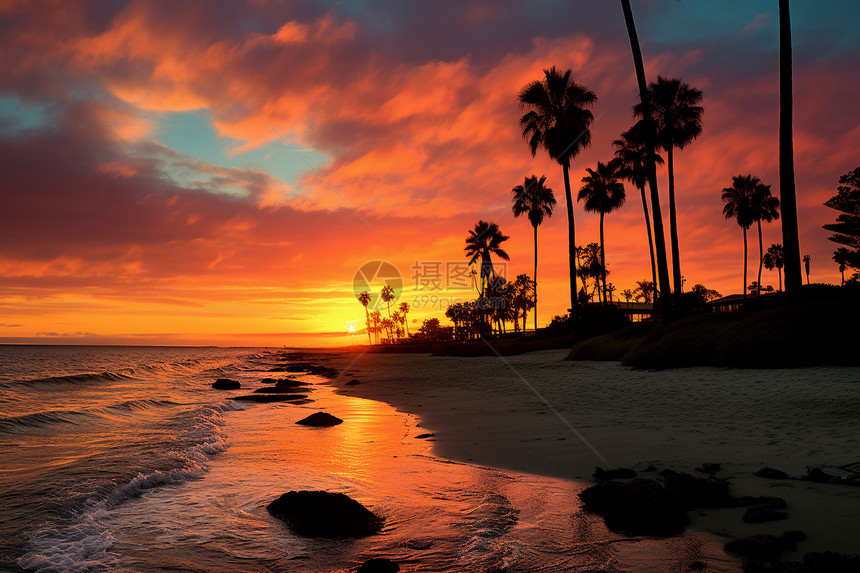 日落时分的热带海岸图片