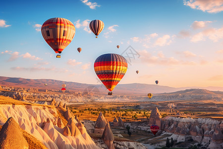 土耳其航空公司清晨空中的的热气球背景