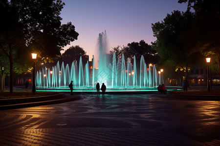 喷泉夜晚夜幕下的城市公园喷泉背景