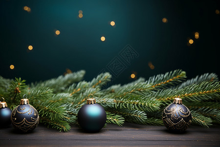 木桌上的圣诞节装饰品背景图片