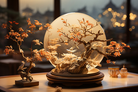 玻璃底座玻璃球里的树背景